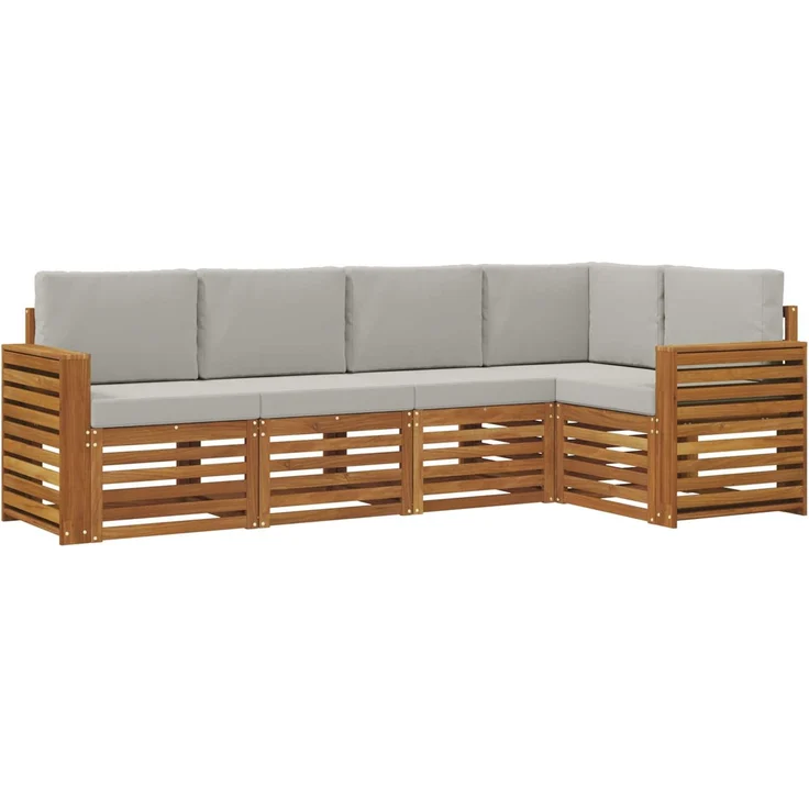 vidaXL Outdoor-Sofagarnitur 5 stk. 5-Sitzer Natur und Hellgrau 3374816 – Bild 2