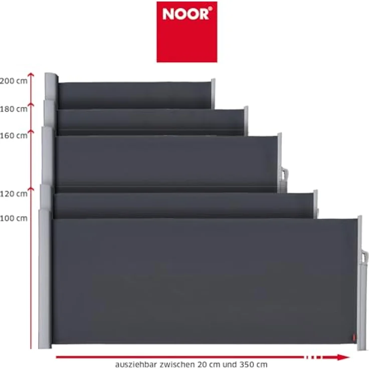 NOOR Seitenmarkise Exklusiv 200x350 cm Anthrazit I Der ideale Sichtschutz für Balkon, Terrasse & Garten I Sonnenschutz/Regenschutz/Windschutz inkl. Befestigungen I Imprägniert und wasserabweisend – Bild 9