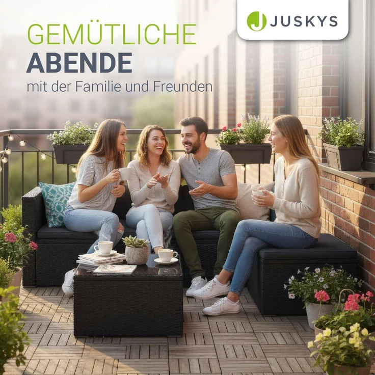 Juskys Polyrattan Lounge Punta Cana M schwarz inkl. Abdeckung – Gartenlounge für 3-4 Personen – Sitzgruppe mit Sofa, Tisch & Hocker - Sitzbezüge Dunkelgrau – Bild 7