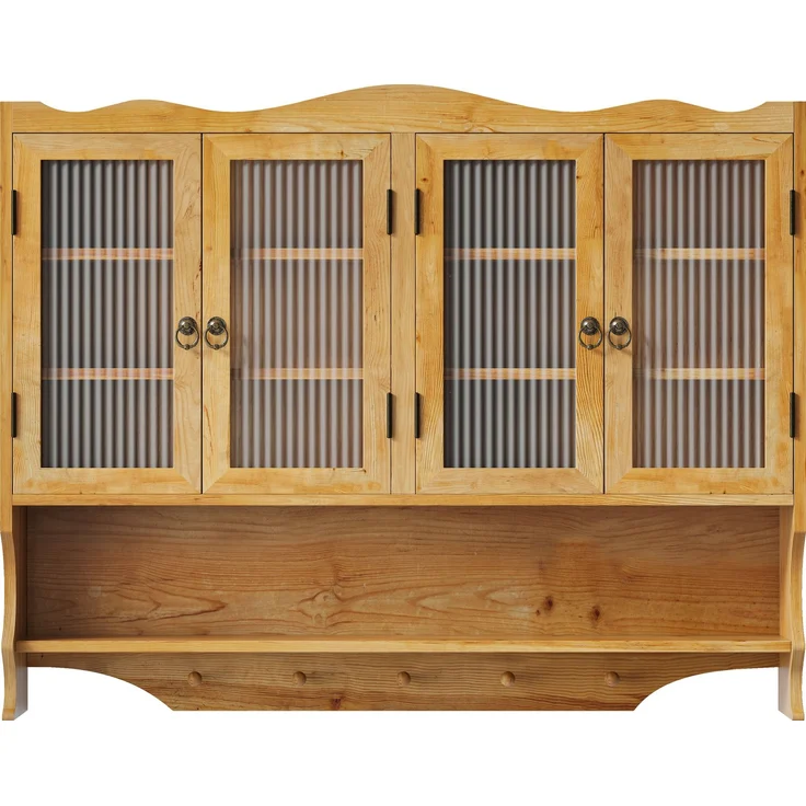 Abrihome Retro-Wandschrank mit 4 Türen und Haken, Natur, 100x20x80 cm – Bild 2