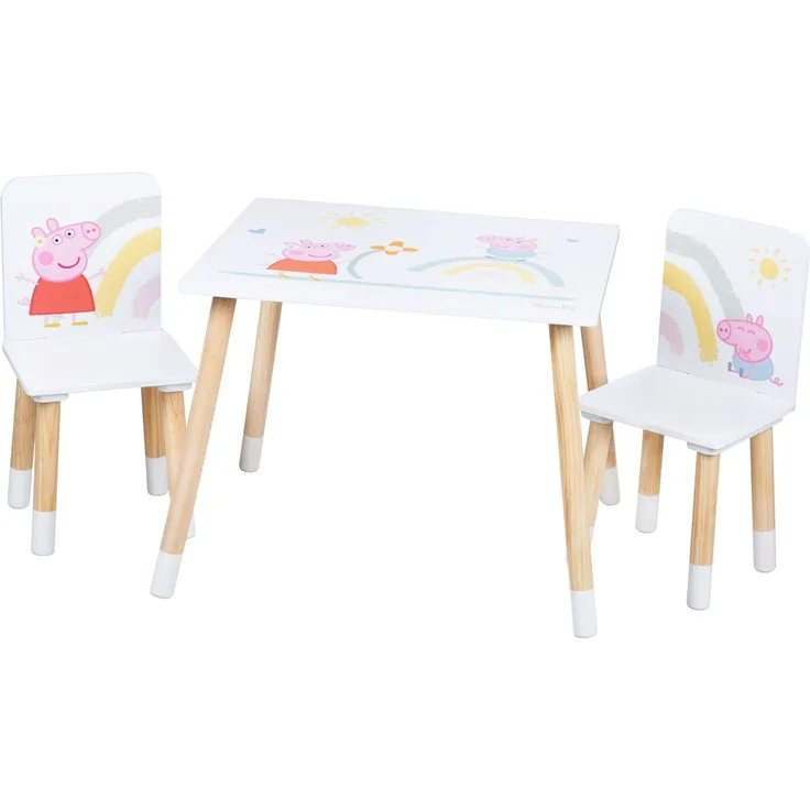 roba Kindersitzgruppe 'Peppa Pig' - 2 Kinderstühle & 1 Tisch - Holz - ab 18 Monaten- Weiß / Natur