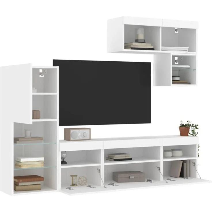 vidaXL 6-tlg. Wohnwand mit LED-Beleuchtung Weiß Holzwerkstoff 3216732