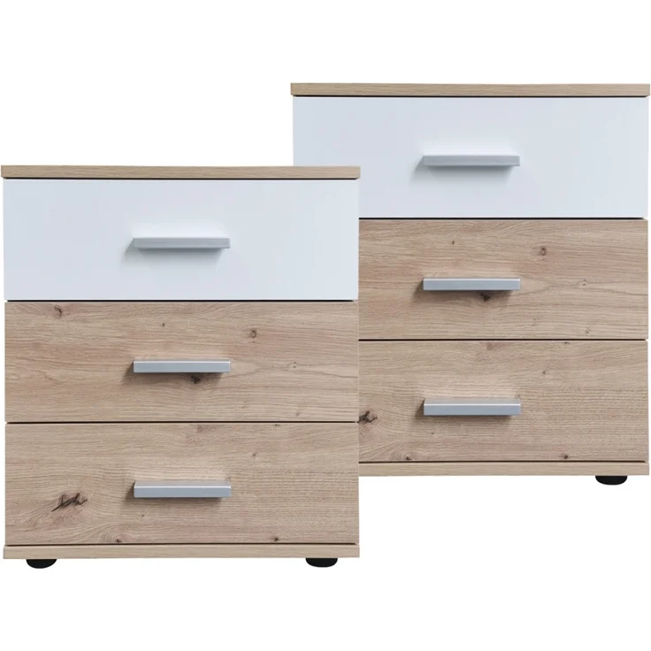 HTI-Living Nina Weiß Artisaneiche Nachtschrank mit 3 Schubladen 2er-Set – Bild 1