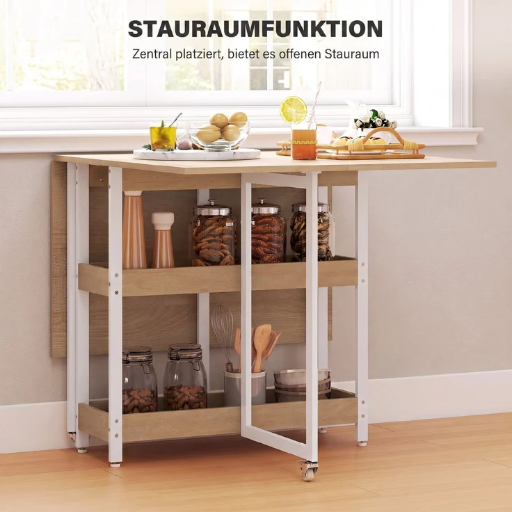 HOMCOM Klappbarer Esstisch, Spanplatte, Metall, Naturholz, 133,4 x 80 x 75 cm – Bild 5