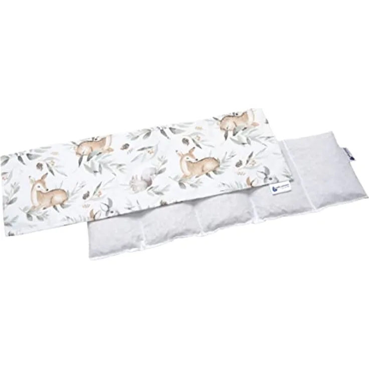 Medi Partners Kirschkernkissen Mikrowelle 60x20cm Körnerkissen groß Wärmekissen 800g 100% Baumwolle 5 kammern abnehmbarer Bezug - Kirschkernkissen nacken schulter Kältetherapie (Hirsch in Blättern)