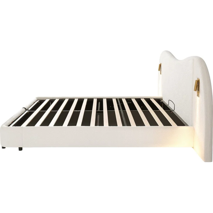 Polsterbett mit LED-Beleuchtung, extra breites Kopfteil mit Spots und USB Anschlüssen, 180x200 cm, gepolsterter Kopfteil, Doppelbett, Frottee – Bild 9