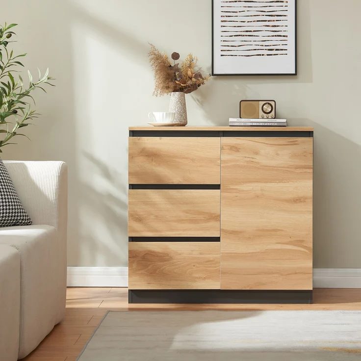 Sideboard Kyr 80x40x75 cm Schwarz/Eicheoptik rustikal [en. casa] – Bild 2