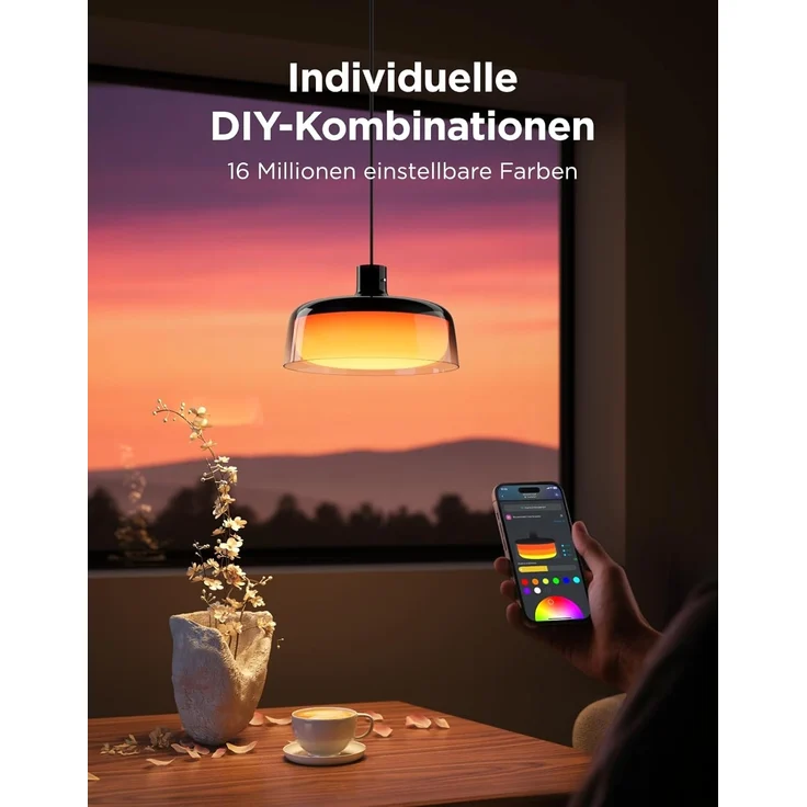 Govee Pendelleuchte, Smart RGBIC und Weißlicht-Hängelampe Esstisch, Drei Lichtringe Segmentierungskontrolle Pendant Light, Dimmable Esszimmerlampe Funktioniert mit Matter für Küche Esstisch – Bild 5