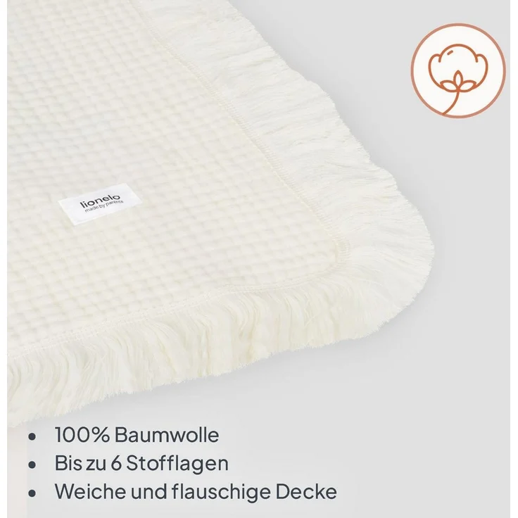 Lionelo Bamboo Blanket, Babydecke, Kuscheldecke Baby, leichte Bambusdecke, Wickelauflage, 100% Baumwolle, nNatürlich, Weich, Antibakteriell, Hypoallergisch, vom 1. Lebenstag an, 100x75 cm – Bild 4