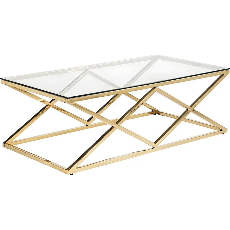 Couchtisch CHARLOTTE - Glas & Stahl - Goldfarben