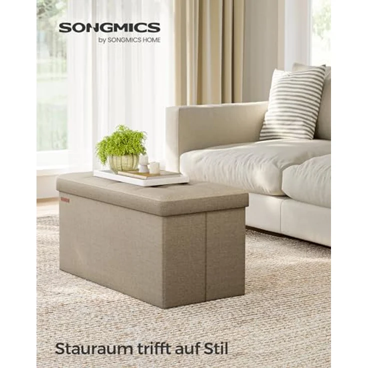 Songmics Sitzhocker mit Stauraum, klappbare Sitzbank, 38 x 76 x 38 cm Fußbank, Aufbewahrungsbox, bis 300 kg belastbar, für Wohnzimmer Schlafzimmer Flur, Kamelbraun LSF047R01 – Bild 4