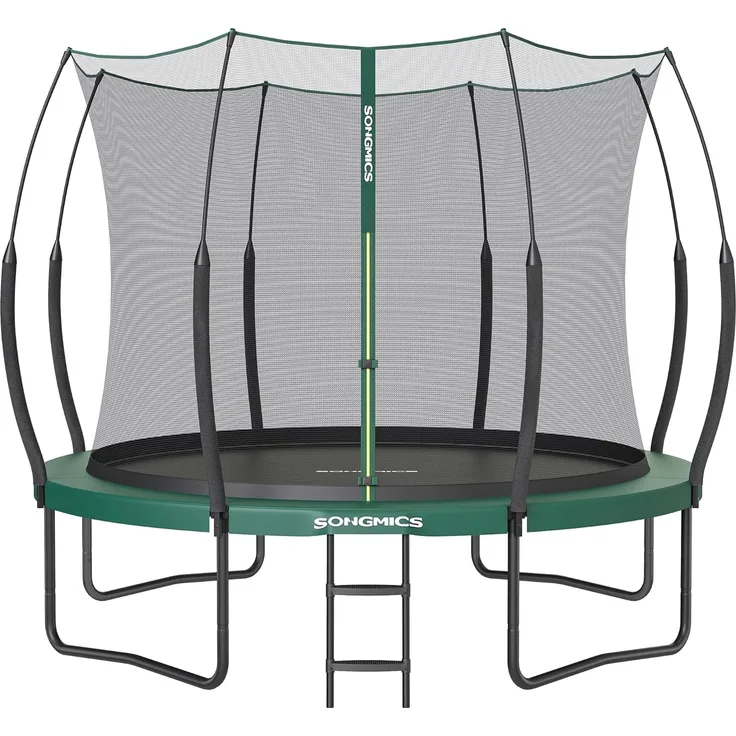 Songmics Federloses Trampolin, elastische Seile, Sicherheitsnetz mit Reißverschluss, Glasfaserstangen, dschungelgrün, Ø 305 cm