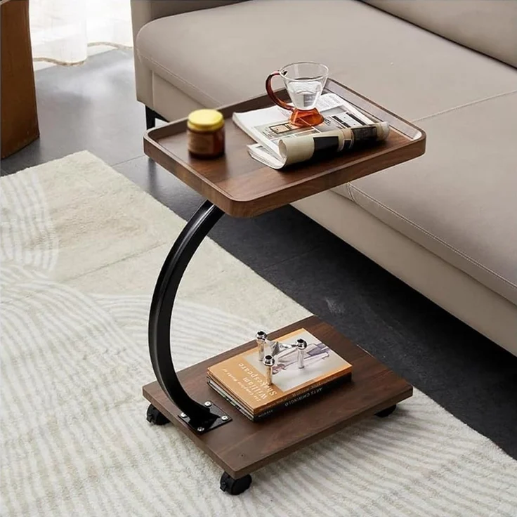 TUWENA Beistelltisch Beistelltisch C Form, Couchtisch Kleiner, Sofatisch mit Rollen 360°, Beweglich Couchtisch Betttisch für Couch Wohnzimmer und Schlafzimmer – Bild 1