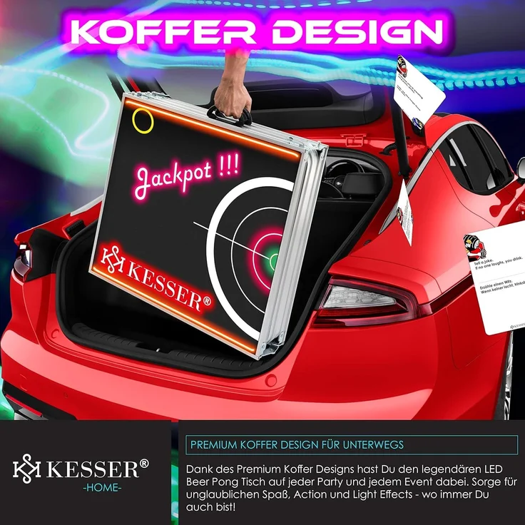 KESSER® Beer Pong Tisch Set mit LED, Kartenspiel, 100 Becher & 6 Bälle, höhenverstellbar / klappbar, Aluminium schwarz, 61 x 244 x 76 cm – Bild 6