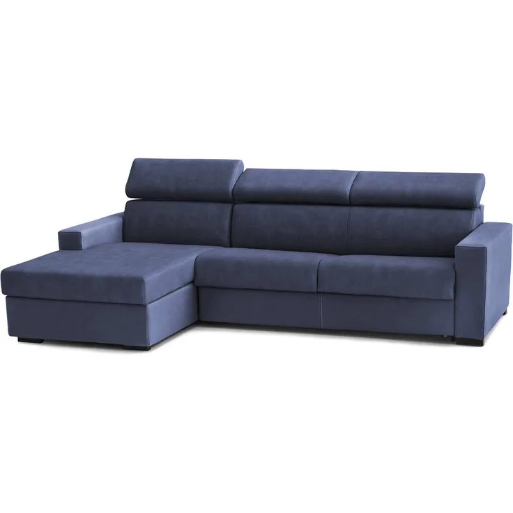 Dmora Sofa mit Halbinsel Aryaly, Stoffsofa, Chaiselongue mit linkem Container, schmale Armlehnen, 100 % Made in Italy, 260 x 95 x 85 cm, Blau