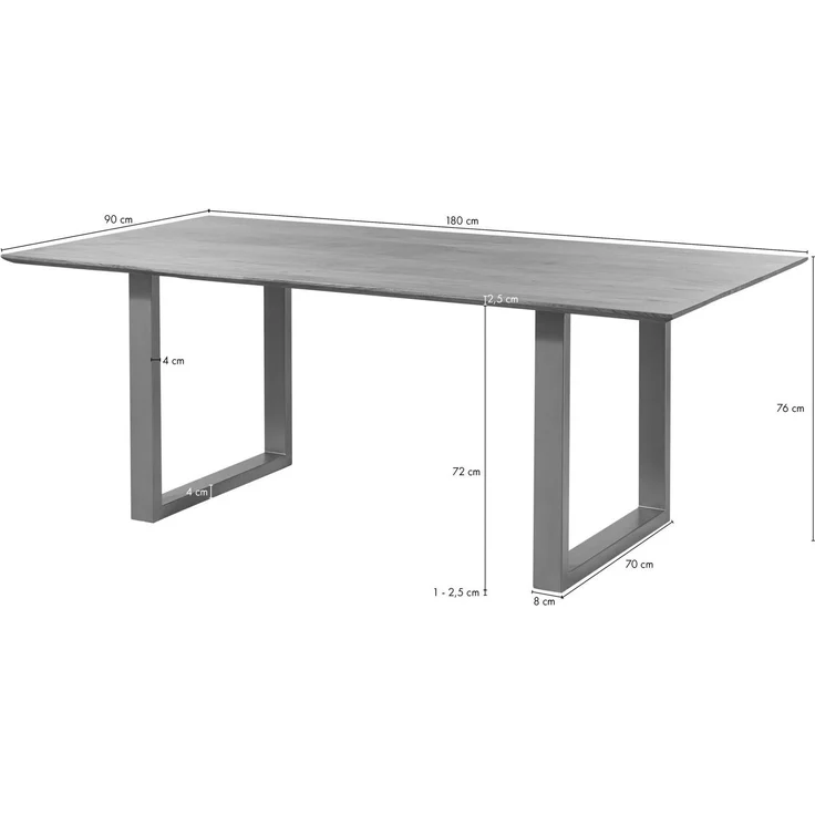 Esstisch Akazie 180x90 grau lackiert / U-Beine silber matt SWISS EDGE – Bild 7