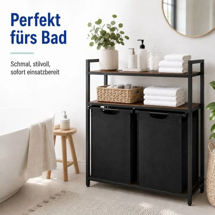Relaxdays Wäschekorb mit 2 Fächern & Ablagen – Bild 3