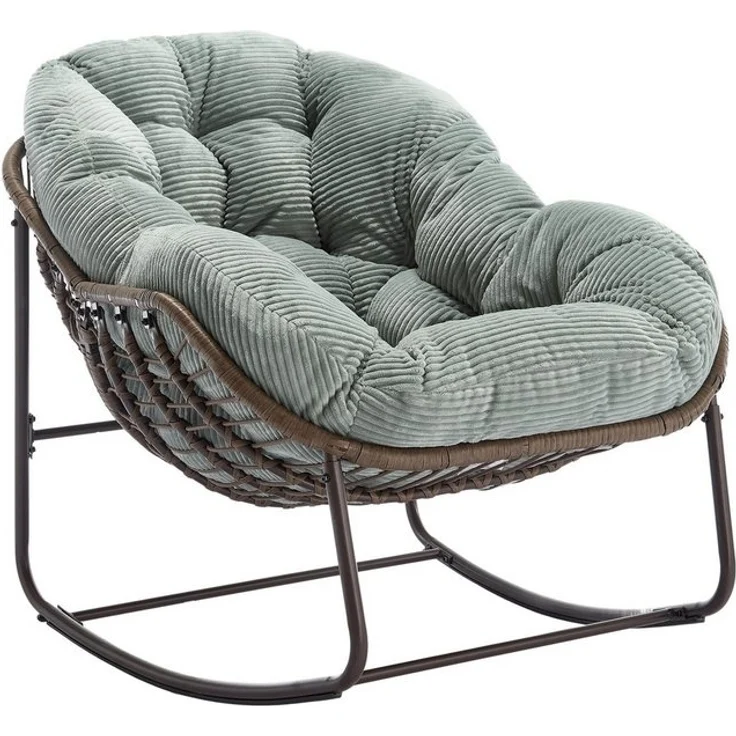 LVHOM Schaukelstuhl mit gepolstertem Kissen, Rattanstuhl mit Stahlrahmen, Lounge Sessel (Großformat B110.5cm x T94.5cm x H80cm,Dicke Kissen,160kg Tragfähigkeit, MEHRE FARBEN MEHRE OPTIONEN! Schaukelsessel umhüllendem Sitzgefühl & hoher Armlehne, 1 St),... – Bild 4