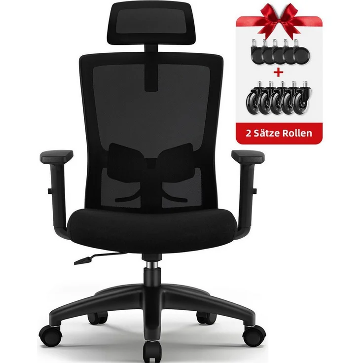 Hiazurm Bürostuhl Bürostuhl, Ergonomischer Schreibtischstuhl, Drehstuhl, Chefsessel (Verstellbare Armlehne,leise Rolle,Bis 155 kg belastbar, Atmungsaktiv,Sitzhöhe Einstellung,Wippfunktion 90°-135), Mit Lendenkissen, Schwarz – Bild 1