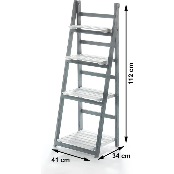 Kobolo Regal Leiterregal im Used Look - WHITE GREY - 4 Böden - Weiß-Grau – Bild 2