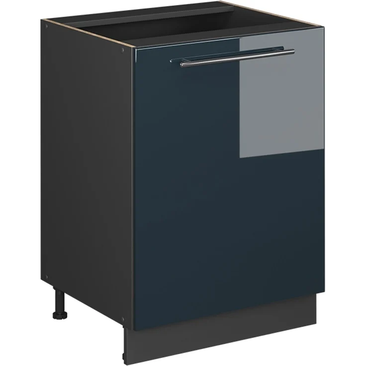 Küchenunterschrank Fame-Line Dunkelblau Hochglanz/Anthrazit 60 cm 1 Tür ohne Arbeitsplatte Vicco – Bild 1