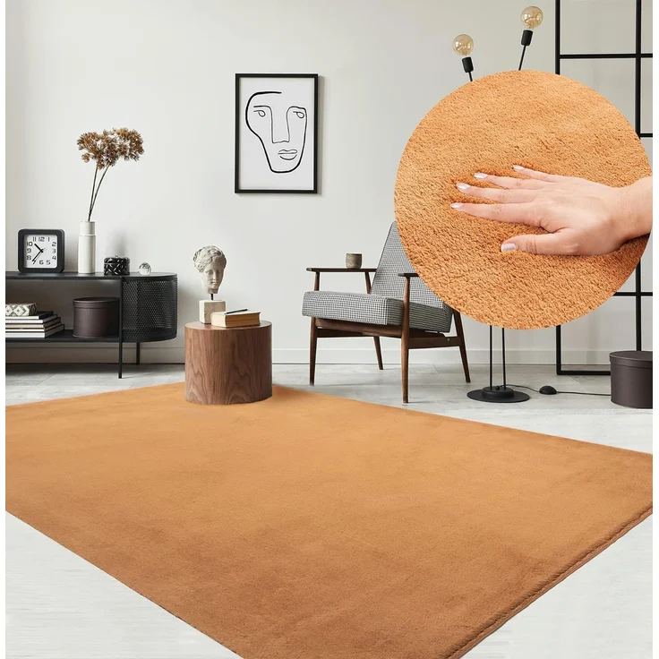 the carpet Relax kuscheliger Kurzflor Teppich, Anti-Rutsch Unterseite, Waschbar bis 30 Grad, Super Soft, Felloptik, Terra, 120x160 cm – Bild 1