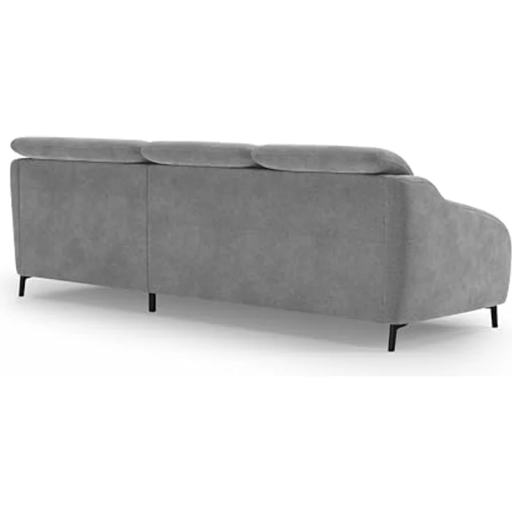 CAVADORE Ecksofa Blue/Moderne Eckcouch mit Longchair, inklusiv Kopfteilverstellung und mattschwarzen Metallfüßen / 271 x 93 x 191 / Mikrofaser, Mittelgrau – Bild 5