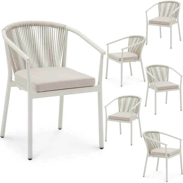 IDIMEX Gartenstuhl TAVOLO (6 St), Terrassenstuhl 6er Set mit Rope Rückenlehne und Sitzkissen cremeweiß – Bild 1