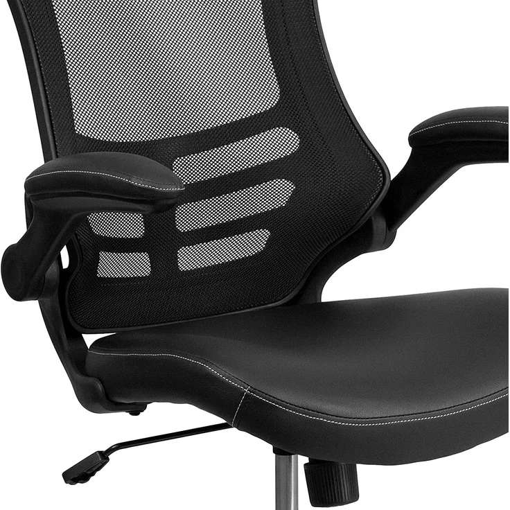 Flash Furniture Bürostuhl mit mittelhoher Rückenlehne – Ergonomischer Schreibtischstuhl mit hochklappbaren Armlehnen und LeatherSoft-Material – Perfekt für Home Office oder Büro – Schwarz – Bild 11