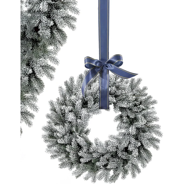 EveXmas Altair Premium Weihnachtskranz Grün-Weiß 45 cm beschneit, künstlicher Türkranz mit Schneeflock, 68 Zweige, 408 PE-Spritzguss-Triebe, 100% PE – Bild 1