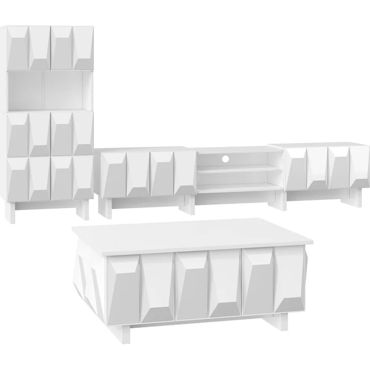 Wohnzimmermöbel-Set mit 3D-Front, TV-Lowboard 180x34x44,5 cm, Weiß – Bild 7