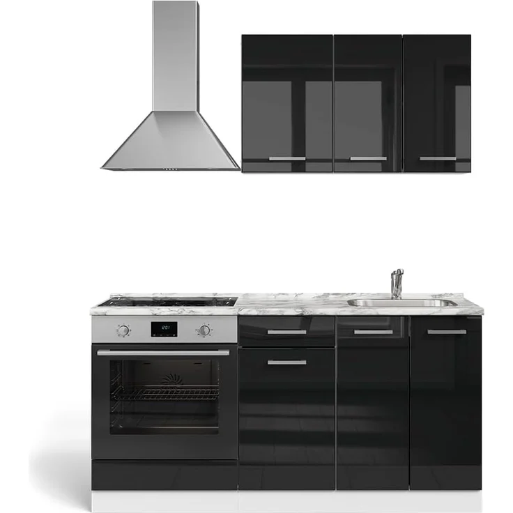 Vicco Singleküche mit Herdumbauschrank ohne Arbeitsplatte, R-Line, Schwarz Hochglanz/Weiß, 160 cm – Bild 1