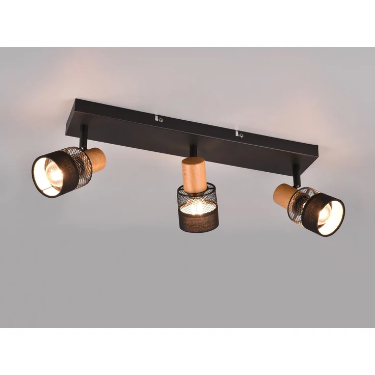 Trio Deckenstrahler 3er Spot Nandini E14 schwarz, Metall, Holz – Bild 1