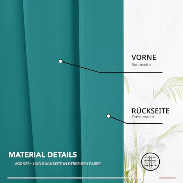 Deconovo Gardinen Vorhang Blickdicht Verdunklungsvorhänge UV-Schutz Türkis | 2er Set, H 245 x B 140 cm, Thermogardine, für Wohnzimmer, Curtains for Bedroom, für gegen Hitze, Gardinen mit Kräuselband – Bild 9