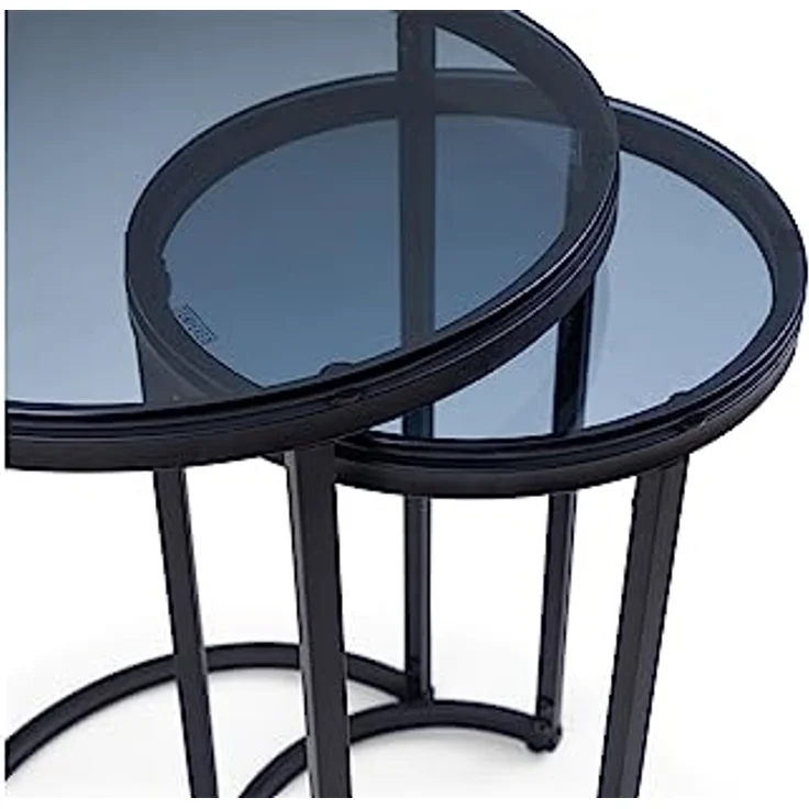 Julian Bowen Chicago, runde Beistelltische, Rauchglas/Schwarz, 55 x 40 x 40 – Bild 6