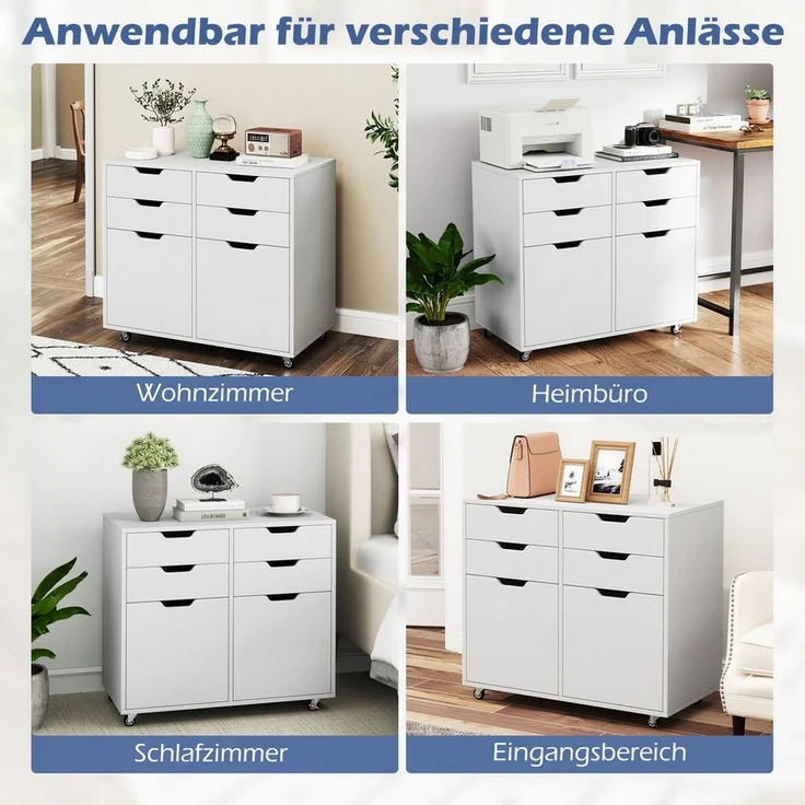 COSTWAY Rollcontainer, mit 4 Schubladen, 2 Türen, Büroschrank mit Rollen – Bild 3