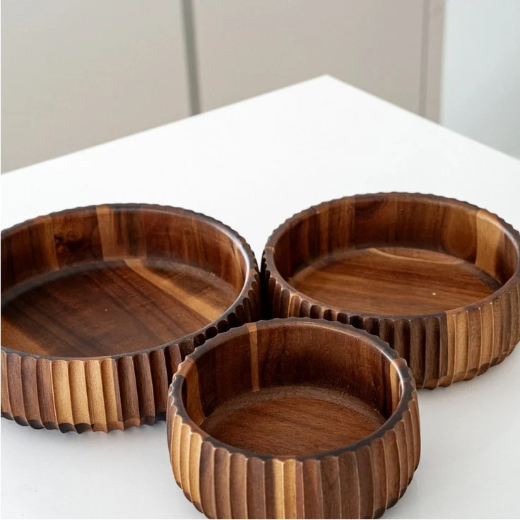 Zoha Servierschale Stripe Schüssel - Handgefertigte Akazienholz Schale für Dips, Snacks, (3-tlg), Handgefertigtes Akazienholz – Bild 3