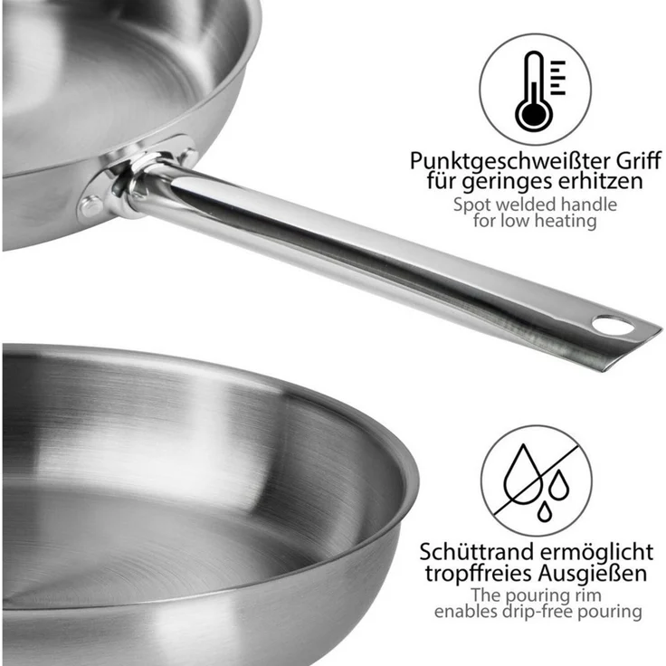 ONVAYA® Edelstahlpfanne 28cm | Bratpfanne | ohne Beschichtung | Induktion & backofengeeignet – Bild 3