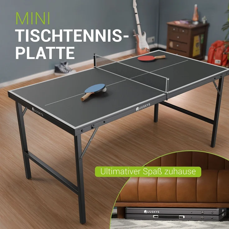 Juskys 'Flexi' Mini Tischtennisplatte mit Zubehör, klappbar, Holz / Metall schwarz, 71 x 152 x 71 cm – Bild 2