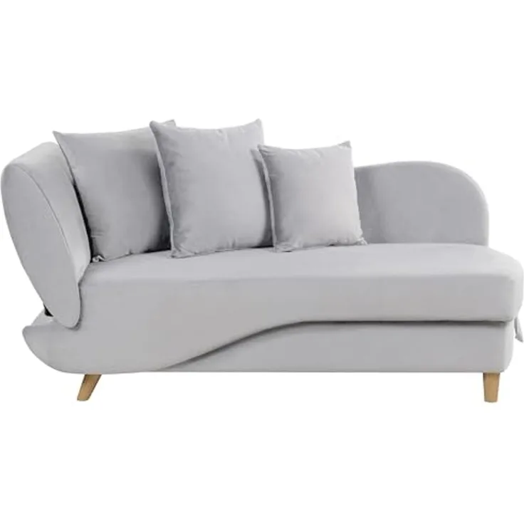 Linksseitige Chaiselongue MERI Samtstoff Hellgrau mit Stauraum