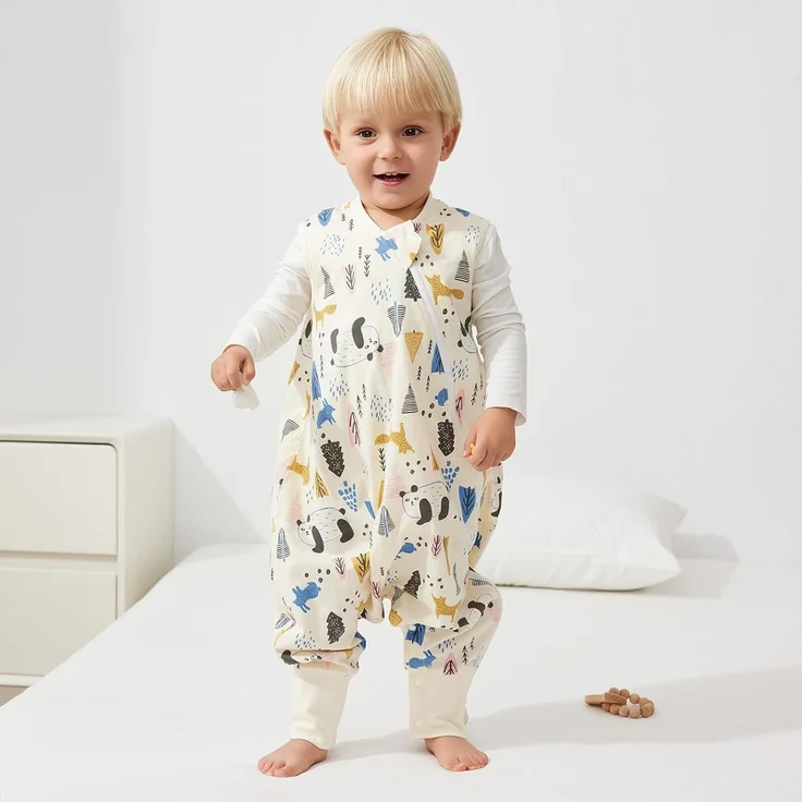 Duomiaomiao Baby Schlafsack, 1x Ganzjahresschlafsack, 0.5tog Grünes Blatt Panda, 85cm / Baby Körpergröße 90-100cm, Baumwolle – Bild 2