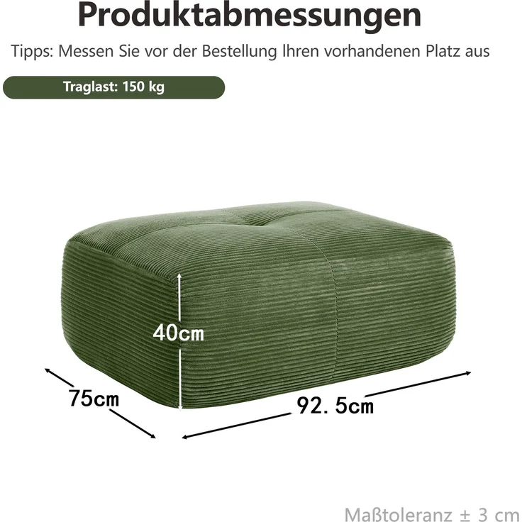 Hamlet Ottoman Cordstoff-Green--Grün--92.5x75x40cm--YOUDENOVA – Bild 3