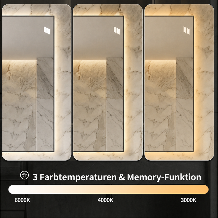 Badezimmerspiegel 50x70 cm mit LED-Hintergrundbeleuchtung, Aluminiumrahmen und Anti-Beschlag-Funktion – Bild 6