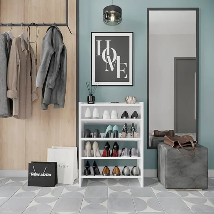 KOMTO Schuhregal Elexis 4 Schmal - Schuhablage Flur mit 4 Ebenen Offener Schuhschrank, Schuhschrank Schuh Organizer Platzsparend, 60 x 25 x 80 cm – Bild 3