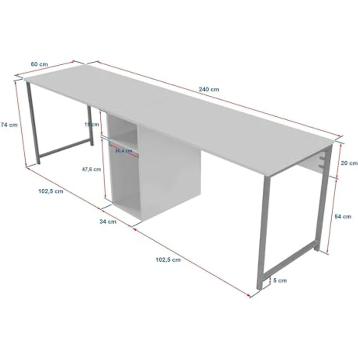 Dmora Schreibtisch Caprioli 240 x 60 x 74h cm Braun, Regal, Fach – Bild 2
