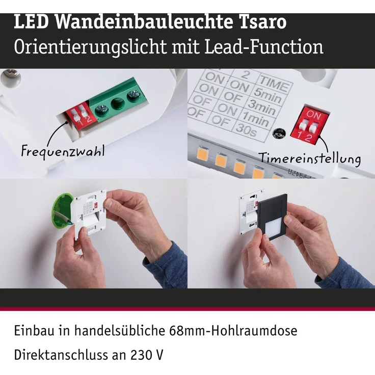 Paulmann 80004 LED Wandeinbauleuchte Tsaro Bewegungsmelder eckig 80x36mm 2700K Schwarz – Bild 4