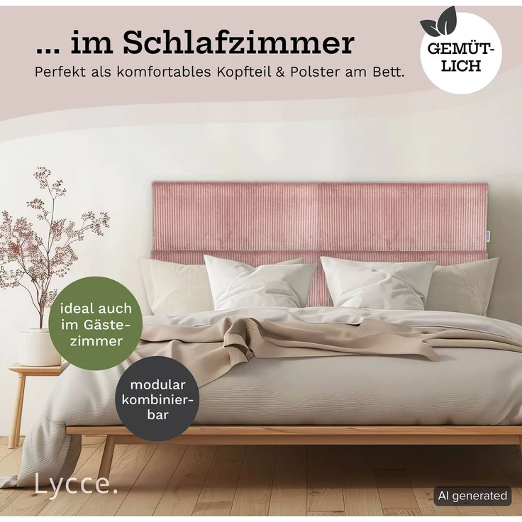 Lycce Wandkissen - Cord, Wandpolster, Rückenkissen Sitzbank, Kopfteil Betten, Polsterung Puderrosa 30x75x4cm – Bild 7