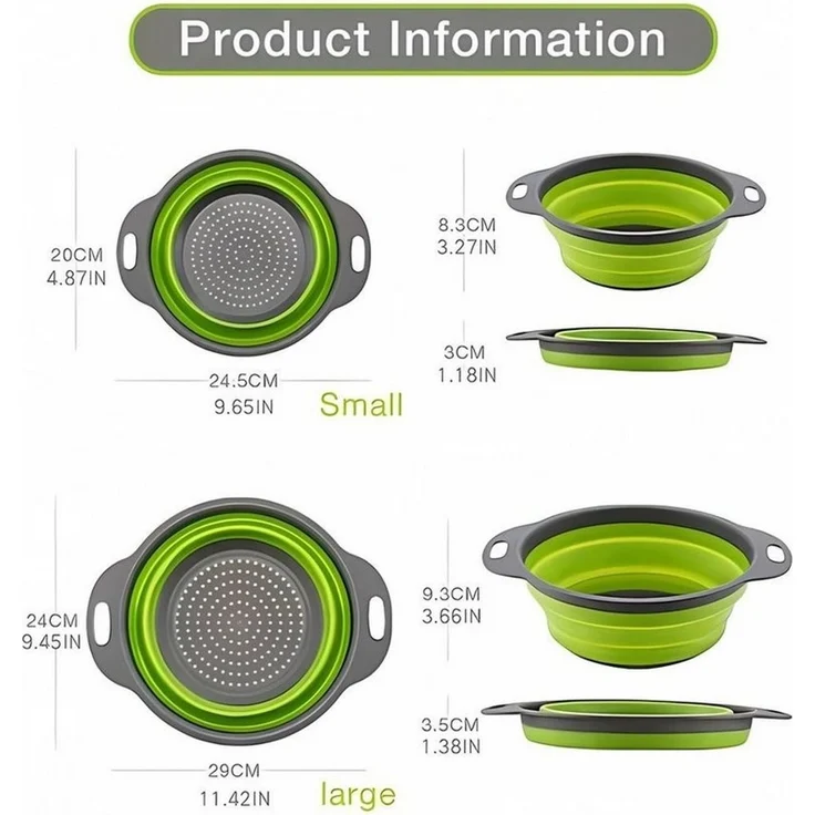 König Design Seiher 2er Set Faltbares Küchensieb Nudelsieb, Silikon / Kunststoff, (Set, 2-St, 2 Größen), Seiher Sieb, Küche Silikon Klappbar Abtropfsieb Nudelsieb – Bild 2