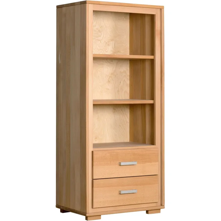 Woodline Regal 139 cm, 2 Schubladen, Kernbuche Massivholz geölt, Genf Natur, Auszug ohne Softclose 61x40x139 cm