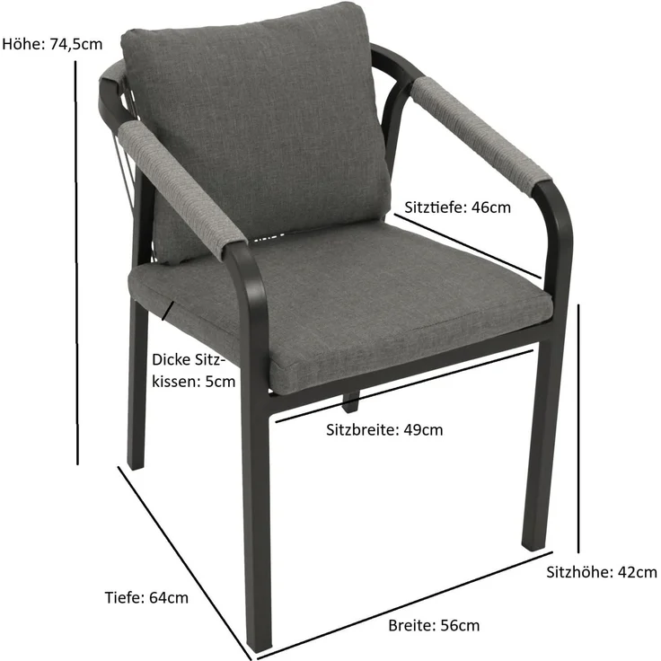 DEGAMO REIMS IV Gartengarnitur, Alu + Keramikoptik, anthrazit, 9-teilig grau (8x Stapelsessel, 1x Ausziehtisch 180/240x100cm) – Bild 5